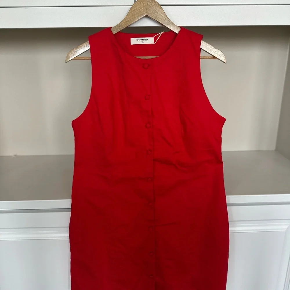 Commense Vibrant Red Button-Front Mini Dress - Picture 3 of 5